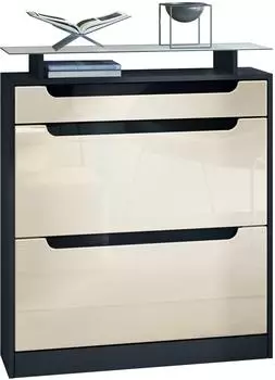 Vladon Fiesta Schuhschrank mit 2 Klappen, Schublade, schwarz matt/creme hochglanz (50001807)