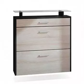 Vladon Malea Hänge-Schuhschrank mit 2 Klappen, Schublade, Glasablage, schwarz matt/Eiche Sägerau (50000753)