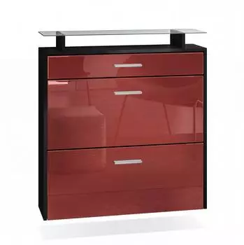 Vladon Malea Hänge-Schuhschrank mit 2 Klappen, Schublade, Glasablage, schwarz matt/bordeaux hochglanz (50000746)