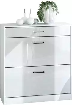 Vladon Elvas Schuhschrank Schuhkipper, wei&szlig; hochglanz, 89x95,5x27cm (50009540)