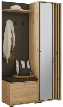 moebel-dich-auf VOLAM Kompaktgarderobe Artisan Eiche/schwarz, Spiegeltür, 114x197x40cm (VKE.86291V2)
