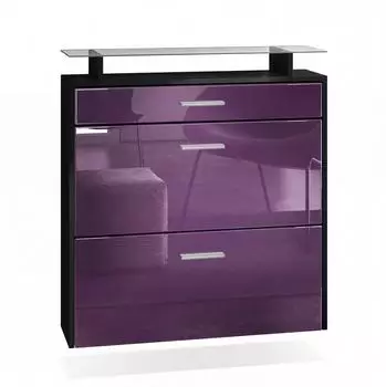 Vladon Malea hängender Schuhschrank, 2 Klappen, 1 Schublade, Schwarz matt/Brombeer Hochglanz