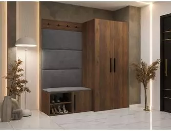 Mirjan24 Medi I Garderoben-Set mit Drehtürenschrank, Schuhschrank, 4 Paneele 84x42, Nuss Warmia / Manila 16 (Medi I)