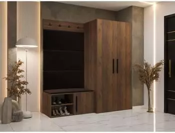 Mirjan24 Medi I Garderoben-Set Drehtürenschrank, Schuhschrank, Wandpaneele, Nuss Warmia / Manila 04 (Medi I)