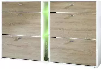 Vladon Today Schuhschrank mit Beleuchtung, weiß matt/Eiche sägerau (50027936)