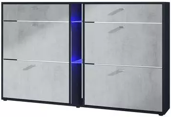 Vladon Today Schuhschrank mit LED-Beleuchtung, Beton Oxid Optik, 155,5x95x28cm (50025944)
