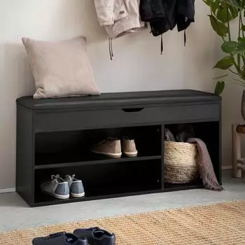 Finebuy Garderobenbank 104cm, Kunstleder, schwarz (FB107189)