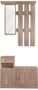 HTI-Line Thekla Garderoben-Set mit Spiegel, Hutablage, Schuhschrank und 5 Haken, Sonoma
