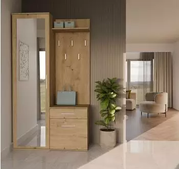 Selsey Duvio Flurgarderobe mit Schrank und Spiegel, Eiche Artisan, 100x35x180cm