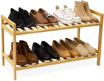 Relaxdays Schuhregal, Bambus, stapelbar, 2 Ebenen, 69x40x27cm (10051960)