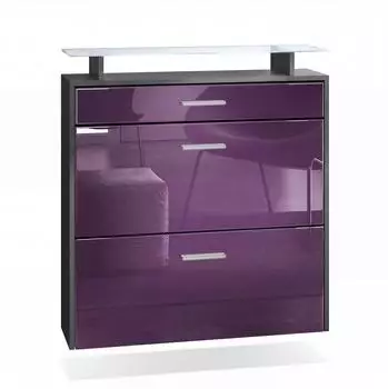 Vladon Malea Schuhschrank h&auml;ngend, anthrazit matt/brombeer hochglanz, LED, 89x96x23cm (50026182)