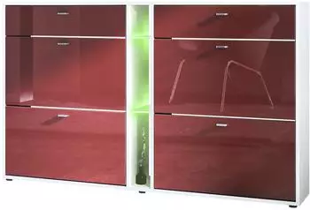 Vladon Schuhschrank Today bordeaux hochglanz, 4 Klappen, RGB LED, 155,5x95x28cm