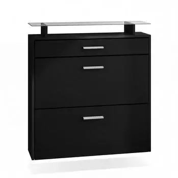 Vladon Malea H&auml;nge-Schuhschrank mit 2 Klappen, 1 Schublade, schwarz matt (50000757)