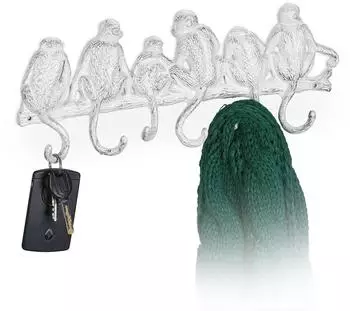 Relaxdays Garderobenleiste Affe, Gusseisen, 6 Haken, wei&szlig;, Antik-Look (10044868)