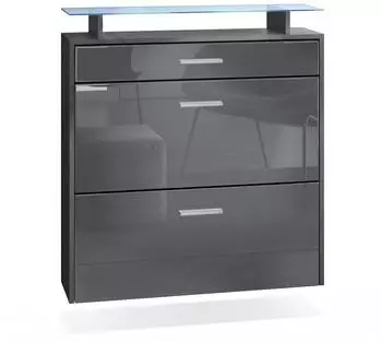 Vladon Malea Schuhschrank h&auml;ngend, anthrazit matt/grau hochglanz, LED, 89x96x23cm (50026212)