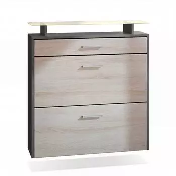 Vladon Malea H&auml;nge-Schuhschrank anthrazit/Eiche s&auml;gerau, LED, 2 Klappen, 1 Schublade (50026207)