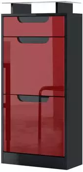 Vladon Fiesta V2 Schuhschrank bordeaux hochglanz, schwarz hochglanz (46x104x23cm)