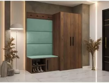Mirjan24 Medi I Garderoben-Set, Drehtürenschrank, Schuhschrank, 4x Wandpaneel (Nuss Warmia / Manila 11)