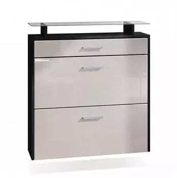 Vladon Malea Schuhschrank h&auml;ngend, 2 Klappen, 1 Schublade, Glasablage, schwarz matt/sandgrau hochglanz (50000752)