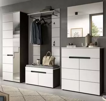Inn.Furn Cooper Garderoben-Set 5-teilig, weiß/grau, 255x190x37cm, Soft-Close (Cooper)