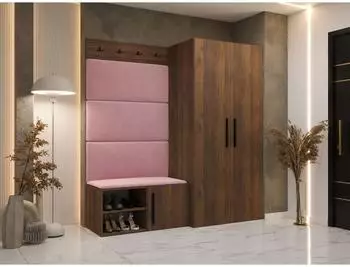 Mirjan24 Medi I Garderoben-Set Drehtürenschrank, Schuhschrank, 4x Wandpaneel (Nuss Warmia / Manila 09)