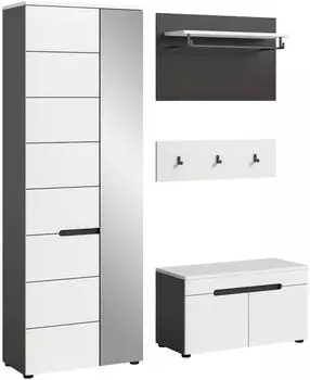 xonox.home Canu Garderoben-Set 3-teilig, basaltgrau / weiß, 160x190x37cm