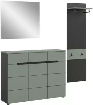 xonox.home Canu Garderobenkombination 3-tlg., basaltgrau / smoke green, 180x190x37cm