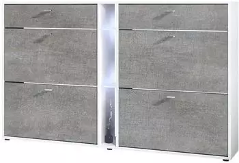 Vladon Schuhschrank Today 4 Klappen, 2 Schubladen, LED, wei&szlig; matt/braun meliert (155,5x95x28cm)