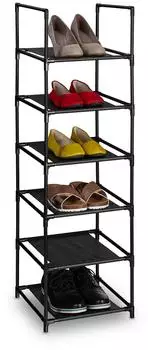 Relaxdays Baylee Schuhregal 6 Ebenen, Metall/Stoff, schwarz/grau (10049623_1470)