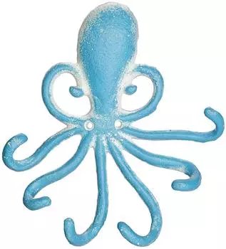 Relaxdays Wandhaken Oktopus, 6 Haken, Gusseisen, hellblau/weiß (10044891)