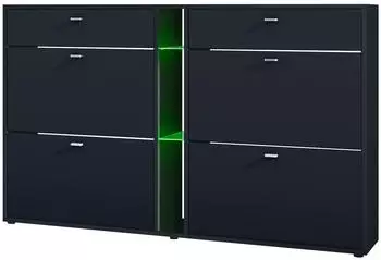 Vladon Today Schuhschrank mit RGB-LED, 4 Klappen, 2 Schubladen, schwarz matt (50025919)