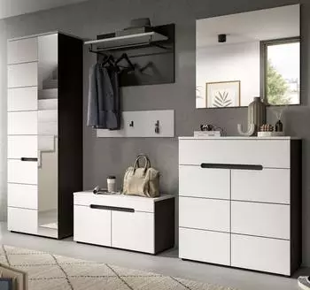 Inn.Furn Cooper Garderoben-Set 6-teilig, weiß/grau, 255x190x37cm, Soft-Close