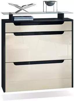 Vladon Annie Schuhschrank, 2 Klappen, 1 Schublade, Glasablage, schwarz matt/creme hochglanz (50002316)
