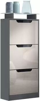 Vladon Space V2 Schuhschrank 3 Klappen Glasablage, anthrazit matt/sandgrau hochglanz (50028366)