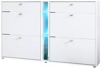 Vladon Schuhschrank Today mit LED-Beleuchtung, 4 Klappen, 2 Schubladen, weiß matt (155,5x95x28cm)