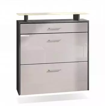Vladon Malea Schuhschrank hängend, anthrazit matt/sandgrau hochglanz, LED, 89x96x23cm (50026221)