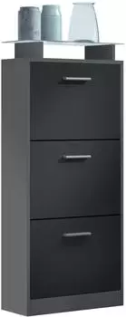 Vladon Lavia V2 Schuhschrank 3 Klappen, Glasablage, anthrazit/schwarz matt (50028324)