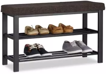 Relaxdays Schuhbank mit Polster, 2 Ebenen, Metall, braun (10023307_93)