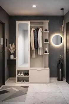 WFL GROUP Mela Kompaktgarderobe mit Spiegel, Sitzbank & Kleiderstange, 100cm, Kaschmir (800001753256)