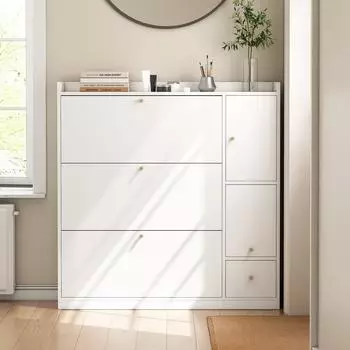 Stilvora Schuhschrank mit Sitzbank, 3 Klappschubladen, 119x24x122cm (KABU6YUDJH763)