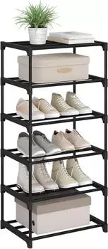Woltu Schuhregal, schmal, 6 Ebenen, Metall, schwarz (W0ITT6070)