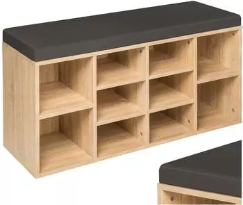 TecTake Schuhschrank Max mit Sitzbank, 103,5x48x30cm, hellbraun/dunkelgrau (402076)