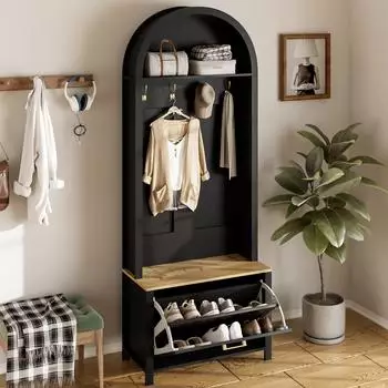 Stilvora Garderoben-Set mit Schuhregal, Sitzbank und Haken, 75×35×195cm (QTEXV100CAV71G7A)