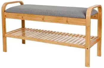 Lumaland Schuhregal aus Bambus mit Sitzbank, 1 Ebene, 90x50x30cm, grau