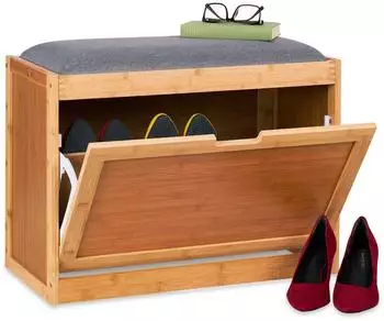 Relaxdays Schuhbank gepolstert, Bambus/Textil, 63x49x29,5cm