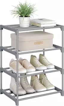 Woltu Schuhregal schmal, 4 Ebenen, Metall, grau (W0ITT6064)