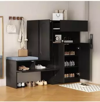 Stilvora Schuhschrank mit Sitzbank, Klappt&uuml;ren, Soft-Close, h&ouml;henverstellbar, schwarz (QTEXQZW42TAVLTGF)