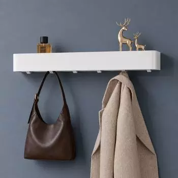 doporro Reglo-05 Wandgarderobe mit Ablage, 6 Haken, 60cm, wei&szlig; (Reglo-05)