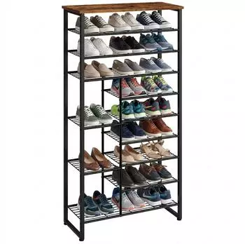 Relaxdays Schuhregal 10 Ablagen, Metall/Holzwerkstoff, schwarz, 75x172,5x30cm