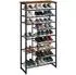 Relaxdays Schuhregal 10 Ablagen, Metall/Holzwerkstoff, schwarz, 75x172,5x30cm